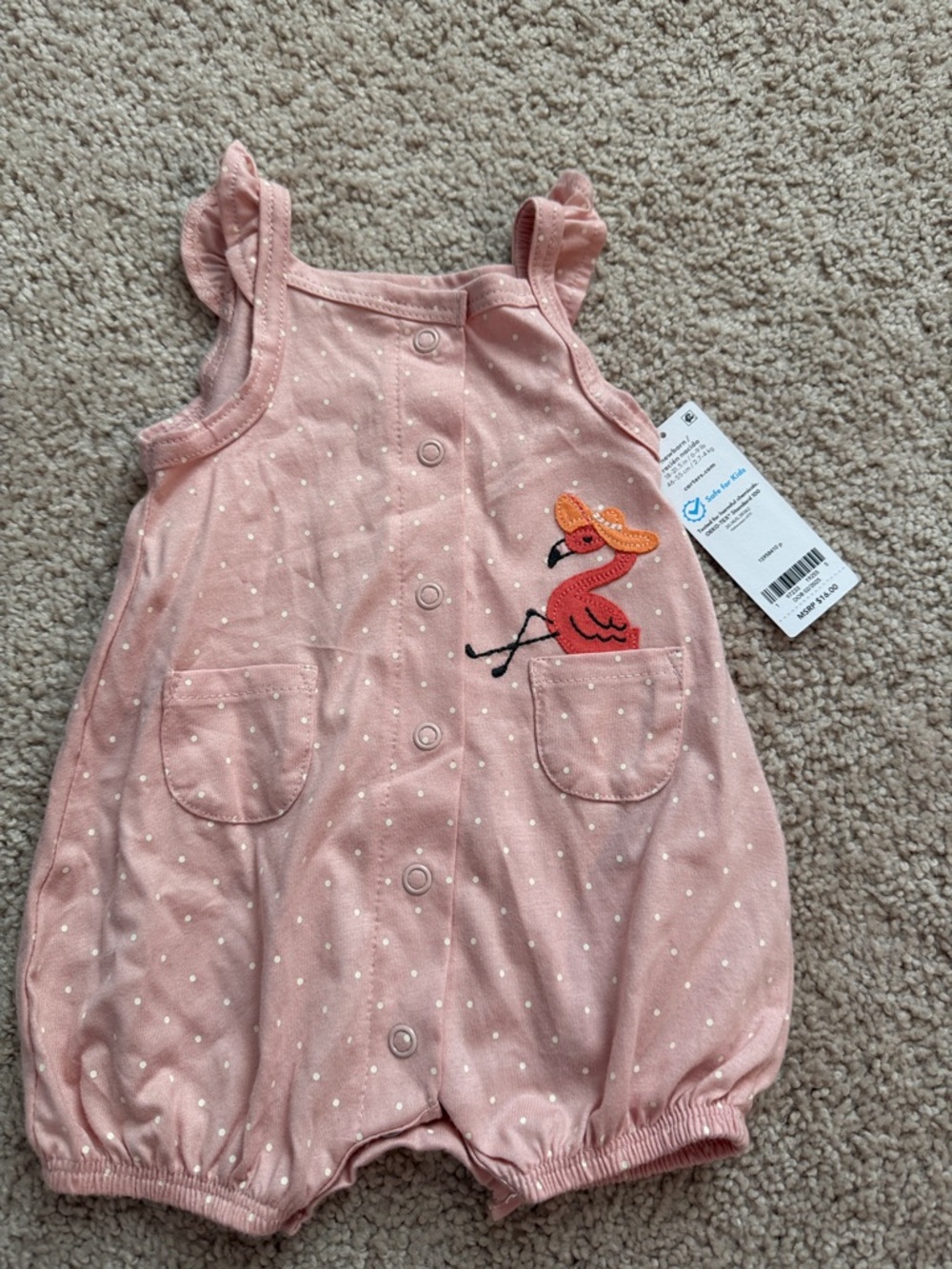 Carter's Pink Polka Dot Flamingo Romper
